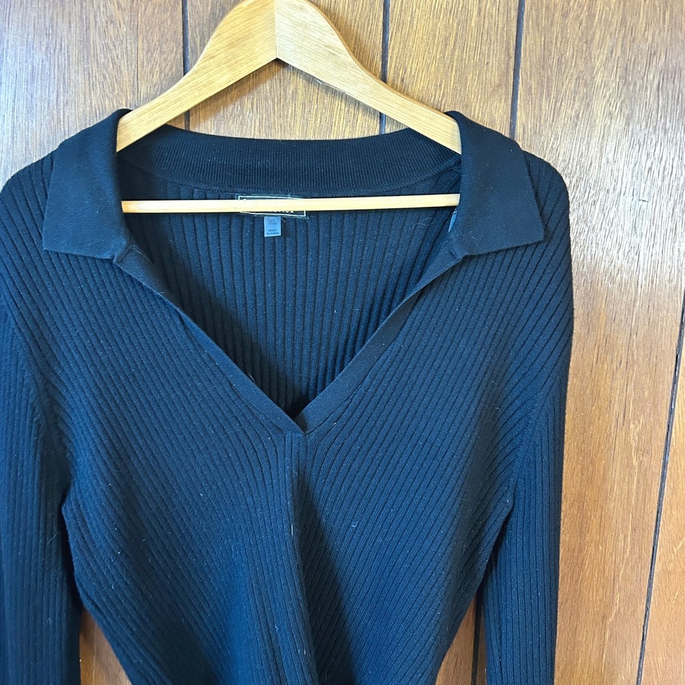 Bagatelle Bloomingdales Ribbed V Neck Collared‎ Long Sleeve Sweater Academia